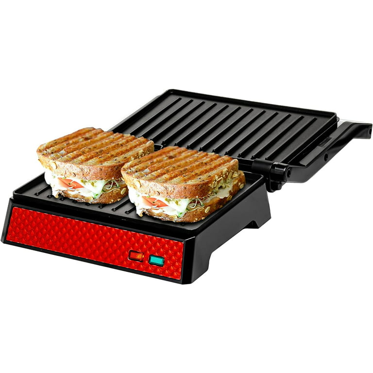 Ovente Electric Indoor Panini Press Grill with Non-Stick Double