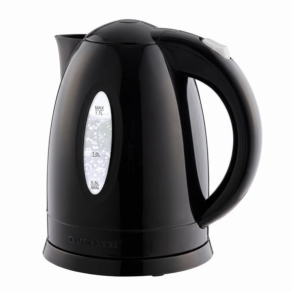 OVENTE 1.7L Electric Kettle with 1100W Fast Boiling Water, Black KP72B, Best for Coffee or Tea, BPA-Free, Water Level Gauge, Auto Shut-Off, Indicator Light, Boil-Dry Protection & Removable Filter