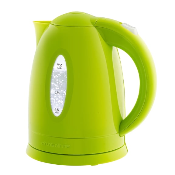 OVENTE 1.7L Electric Tea Kettle, 1100W BPA-Free Water Boiler, Green KP72G, Fast Boiling, Auto Shut-Off, Boil-Dry Protection, 360° Swivel Base, Cordless Serving, Clear-View Window and Removable Filter