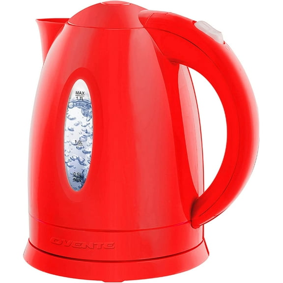 OVENTE Electric Kettle Hot Water Heater 1.7 Liter - BPA Free Fast Boiling Cordless Water Warmer - Auto Shut Off Instant Water Boiler for Coffee & Tea Pot - Red KP72R