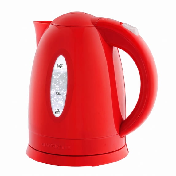 OVENTE 1.7L Electric Kettle with 1100W Fast Boiling Water, Red KP72R, Best for Coffee or Tea, BPA-Free, Water Level Gauge, Auto Shut-Off, Indicator Light, Boil-Dry Protection & Removable Filter