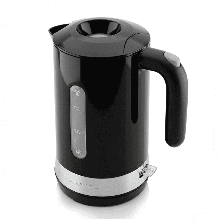 OVENTE 1.8L Electric Kettle, 1500W Fast Boiling Heater for Coffee or Tea, BPA Free, Easy to Fill Lid, Water Level Window, Auto Shut-Off, Boil-Dry Protection and Removable Filter, Black KP413B