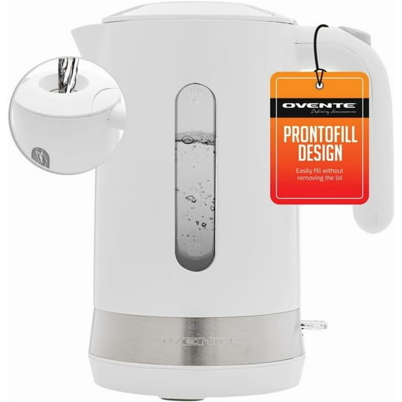 OVENTE Electric Kettle Hot Water Heater 1.8 Liter - BPA Free Fast Boiling Cordless Water Warmer - Auto Shut Off Instant Water Boiler for Coffee & Tea Pot -White KP413W