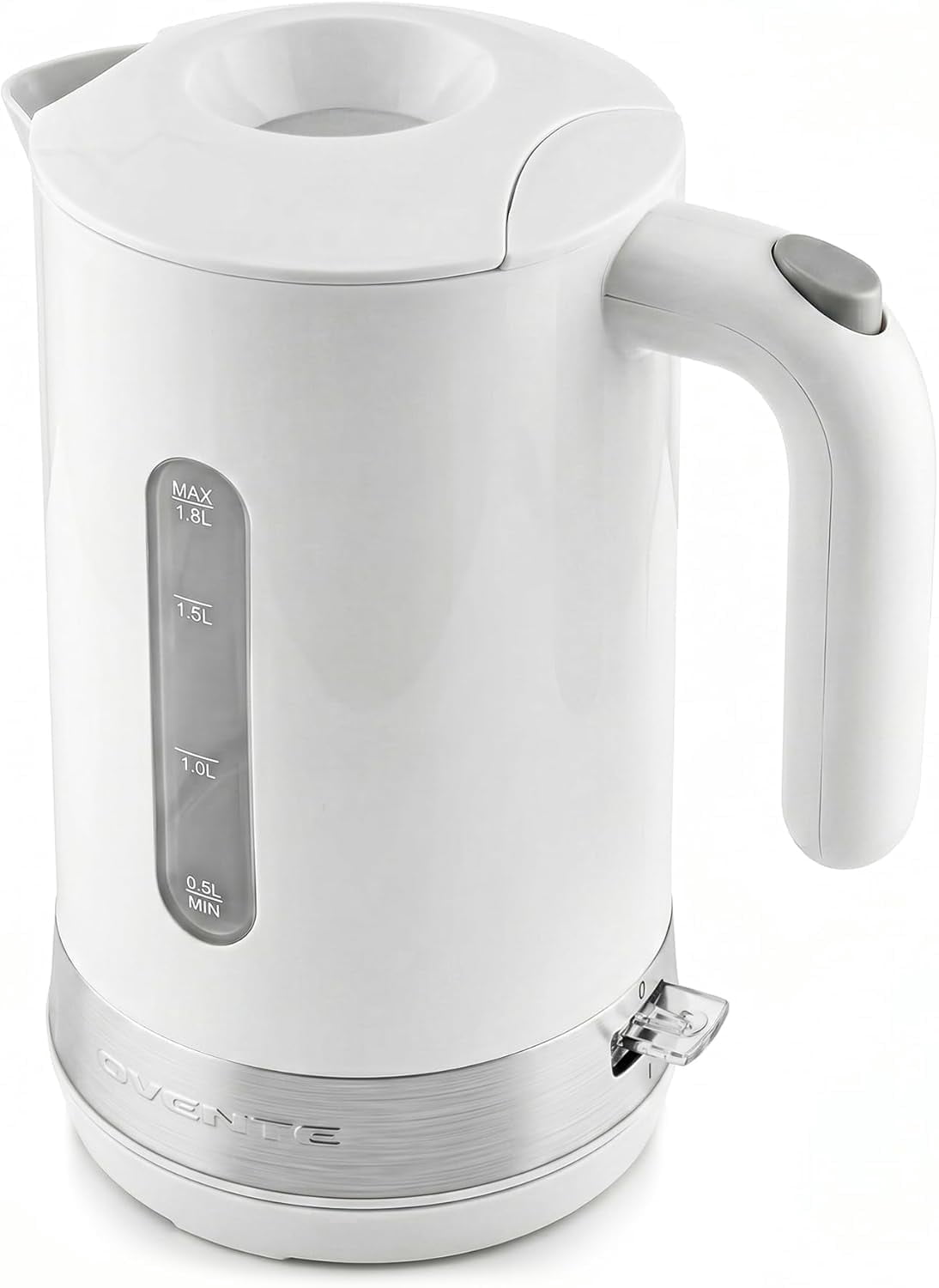 OVENTE 1.8L Electric Kettle, 1500W Fast Boiling Heater for Coffee or Tea, BPA Free, Easy to Fill Lid, Water Level Window, Auto Shut-Off, Boil-Dry Protection and Removable Filter, White KP413W