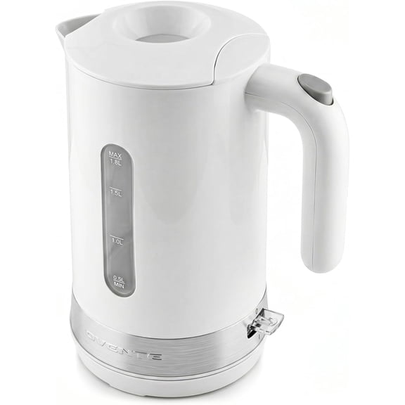 OVENTE 1.8L Electric Kettle, 1500W Fast Boiling Heater for Coffee or Tea, BPA Free, Easy to Fill Lid, Water Level Window, Auto Shut-Off, Boil-Dry Protection and Removable Filter, White KP413W