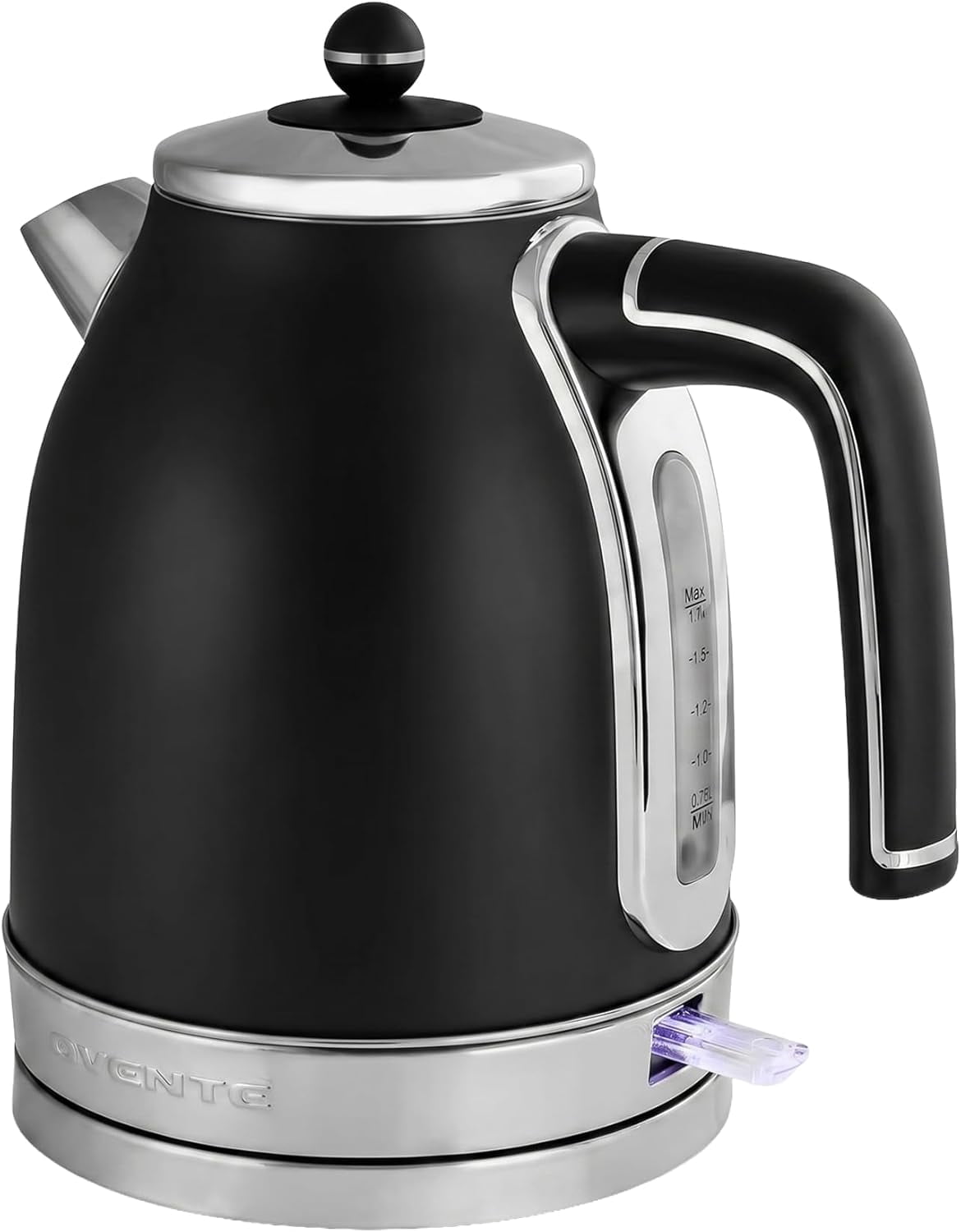 OVENTE 1.7L Electric Kettle 1500W Fast Boiling Water Heater for Coffee or Tea with Stainless Steel BPA-Free and Cordless Body, Auto Shut-Off, Boil-Dry Protection and Removable Filter, Silver KS777B