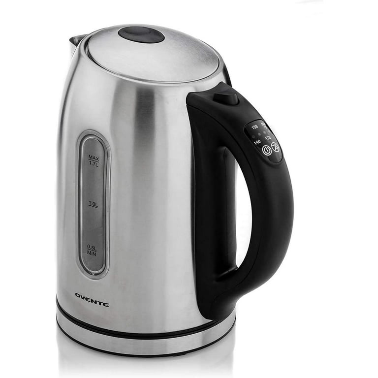 OVENTE Electric Kettle Stainless Steel Instant Hot Water Boiler 1.7 Liter  1100W Power with Temperature Control, Keep Warm Setting and Automatic Shut  Off, Perfect for Coffee Tea Milk, Silver KS89S 