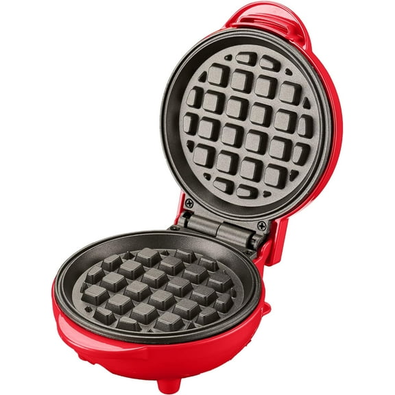 OVENTE Electric Mini Waffle Maker, 550W Fast Heating Element with Overheat Protection, Red WM215R