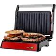 thumbnail image 1 of OVENTE Electric Indoor Panini Press Grill and Sandwich Maker with Non-Stick Coated Plates, Cool-Touch Handle and Removable Drip Tray, Opens 180 Degrees to Fit Any Type or Size of Food, Red GP0620R, 1 of 11
