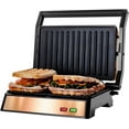 thumbnail image 1 of OVENTE Electric Panini Press Sandwich Maker with Nonstick Plates, Opens 180 Degrees, Copper GP0620CO, 1 of 7