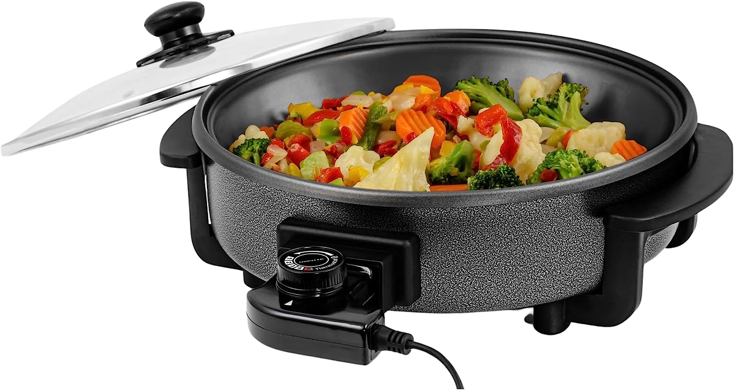 OVENTE Electric Skillet and Frying Pan, 12" Round Cooker with Nonstick Coating, Black SK11112B - image 1 of 9