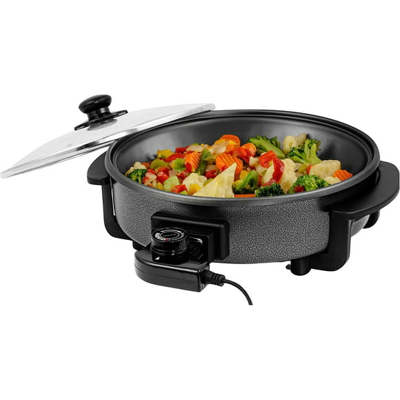 OVENTE Electric Skillet and Frying Pan, 12" Round Cooker with Nonstick Coating, Black SK11112B