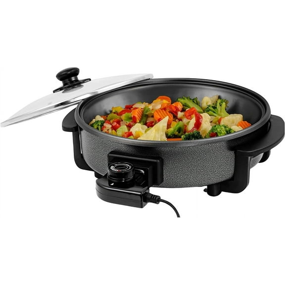 OVENTE Electric Skillet and Frying Pan, 12" Round Cooker with Nonstick Coating, Black SK11112B