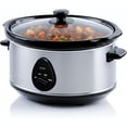 thumbnail image 1 of OVENTE Electric Slow Cooker with 3 Cooking Settings, Non-Stick and Dishwasher Safe Stoneware, Stainless Steel Body, Glass Lid 3.7 Qt Oval Pot for Entrees, Soups, Sauces, Stews & Dips, Silver SLO35ABR, 1 of 8