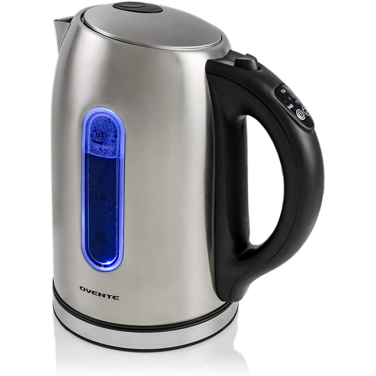 OVENTE Electric Stainless Steel Hot Water Kettle 1.7 Liter with 5  Temperature Control & Concealed Heating Element, BPA-Free 1100 Watt Tea  Maker with Auto Shut-off and Keep Warm Setting, Silver KS88S 