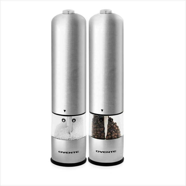 Stainless Steel with Ceramic Blades Electric Salt and Pepper Grinder Set, 6 AAA Battery Operated Stainless Steel with Ceramic Blades Electric Salt and Pepper Grinder Set, 6 AAA Battery Operated