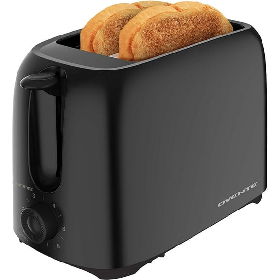 OVENTE Electric Toaster Machine with 6-Shade Browning Selector Setting, Compact Design and Removable Crumb Tray, 700W Power Perfect for Toasting Bread, Thin Bagels and Waffles