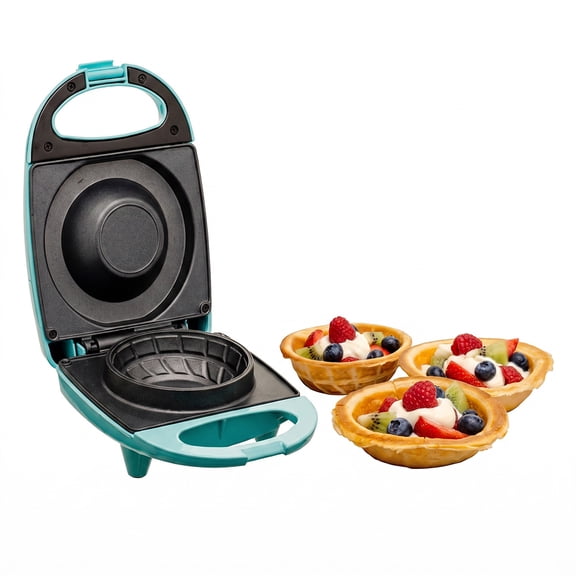 OVENTE Electric Waffle Bowl Maker for Breakfast with Non-Stick Coating, 520W Power, Indicator Light and Cool Touch Handle, Perfect for Homemade Ice Cream Cups & Delicious Desserts Turquoise WMB2405BL