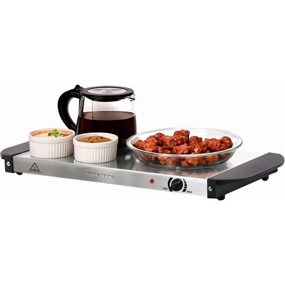 OVENTE Electric Warming Tray, Adjustable from 90°F to 284°F, Silver FW170S | Compact Food Warmer & Server for Buffets, Perfect for Parties, Events, and Dinners, with Cool-Touch Handles, Stainless Ste