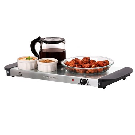 OVENTE Electric Warming Tray, Adjustable from 90°F to 284°F, Silver FW170S | Compact Food Warmer & Server for Buffets, Perfect for Parties, Events, and Dinners, w/ Cool-Touch Handles, Stainless Steel