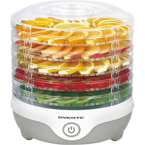 OVENTE Food Dehydrator Machine with 5 Stackable Clear Trays and Drying Space, Grey DF215GY