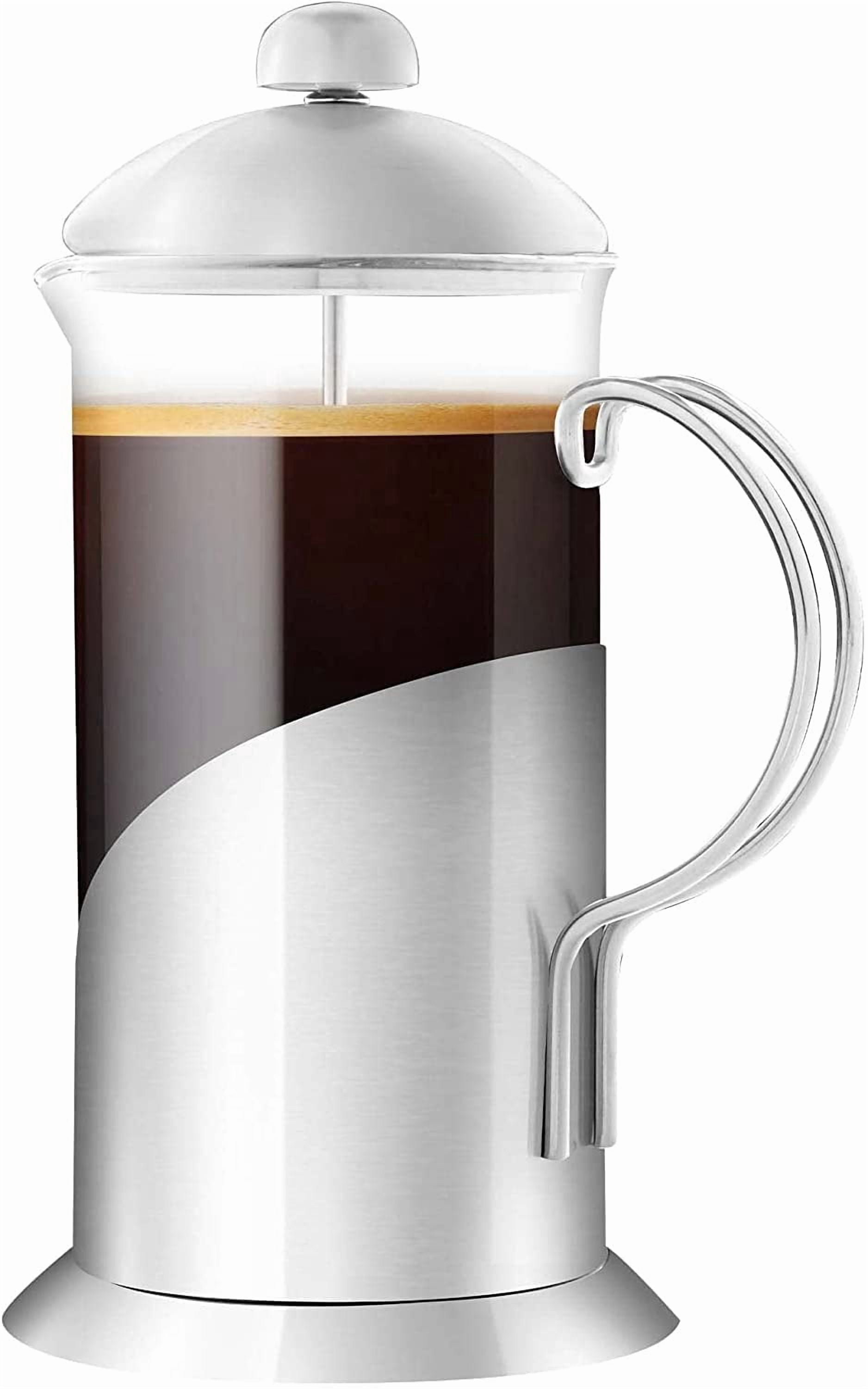 OVENTE French Press Coffee Maker 34 Ounce with Heat Resistant Borosilicate Glass, Stainless Steel Design and 4-Level Filter System, Portable Cold Brewer Pot for Travel, Camping or Gift, Silver FSL34S