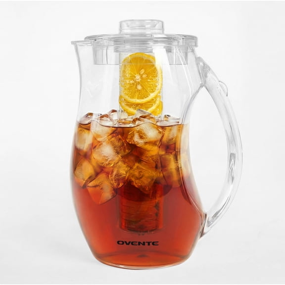 OVENTE Fruit Infusion Water Pitcher 2.5L/85Oz with Removable Lid and Infuser Rod, BPA-Free, Shatterproof Acrylic Beverage Jug for Flavor-Infused Drinks, Lemonade, Juice and Iced Tea, Clear PIA0852C