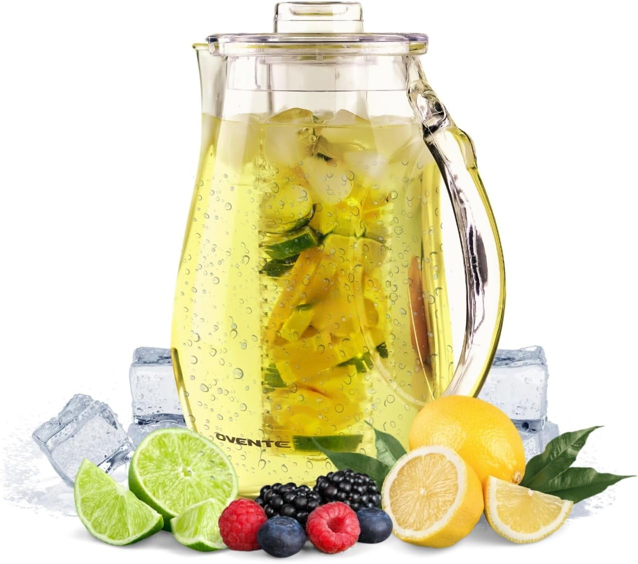 OVENTE Fruit Infusion Water Pitcher 2.5 Liter (85 oz) with Removable Lid and Infuser Rod, Ideal for Flavor-Infused Drinks, Clear PIA0852C