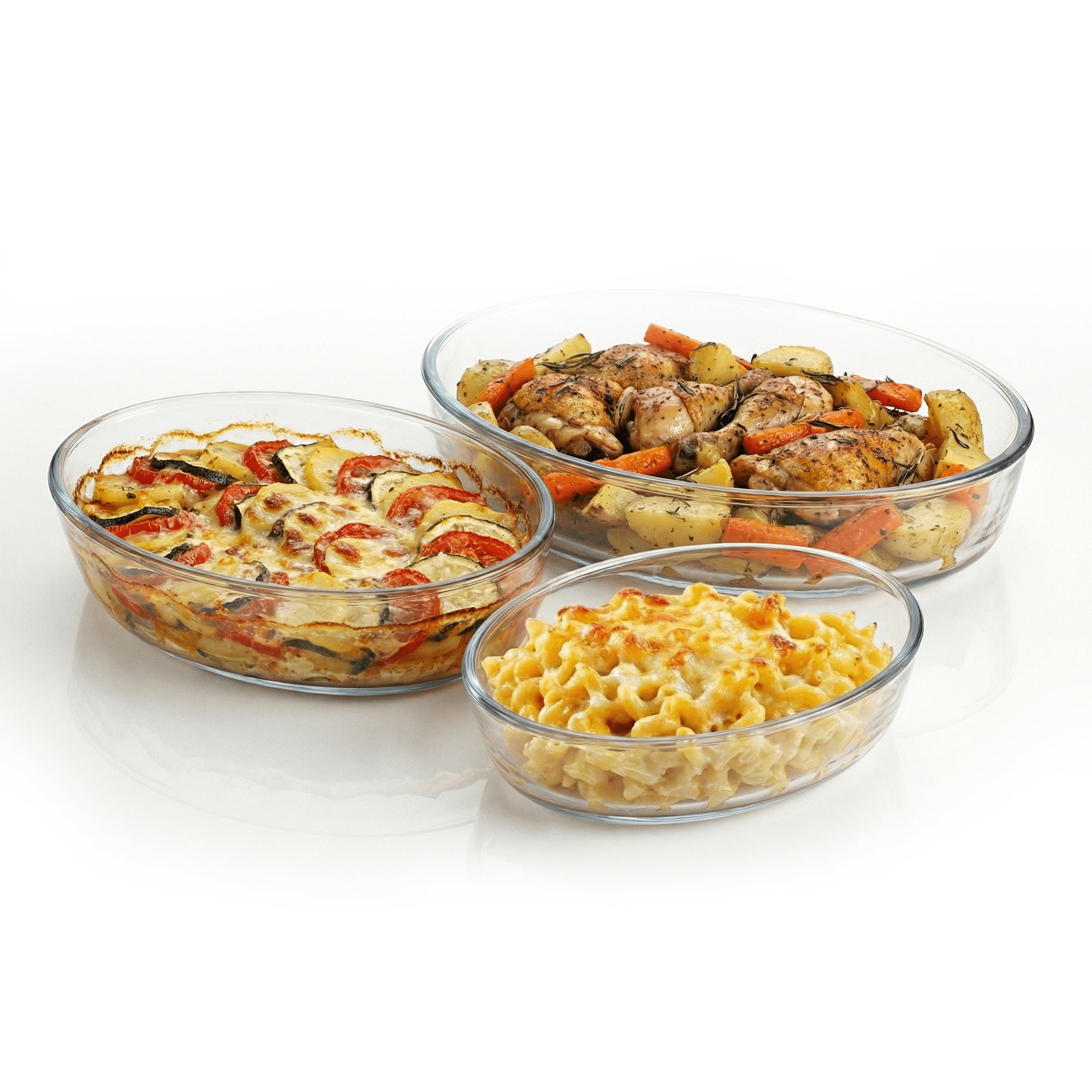 OVENTE Glass Baking Dish Set, 3-Piece Value Pack Oval Bakeware 0.7L/1.6L/2.4L, Oven, Microwave & Dishwasher Safe, Perfect for Lasagna Casserole, Deserts, Food Prep, Serving & Reheating, Clear GBD33