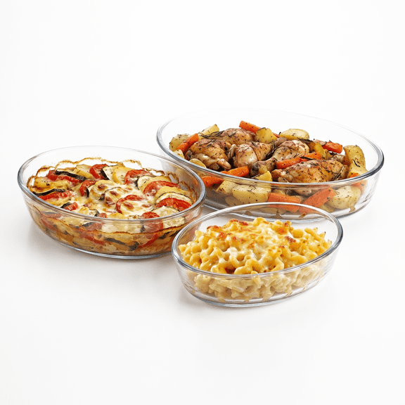 OVENTE Glass Baking Dish Set, 3-Piece Oval Bakeware Set, Clear GBD33 | 0.7L, 1.6L, and 2.4L, Oven, Microwave & Dishwasher Safe, Even Heating Performance, Transparent Design for Easy Monitoring