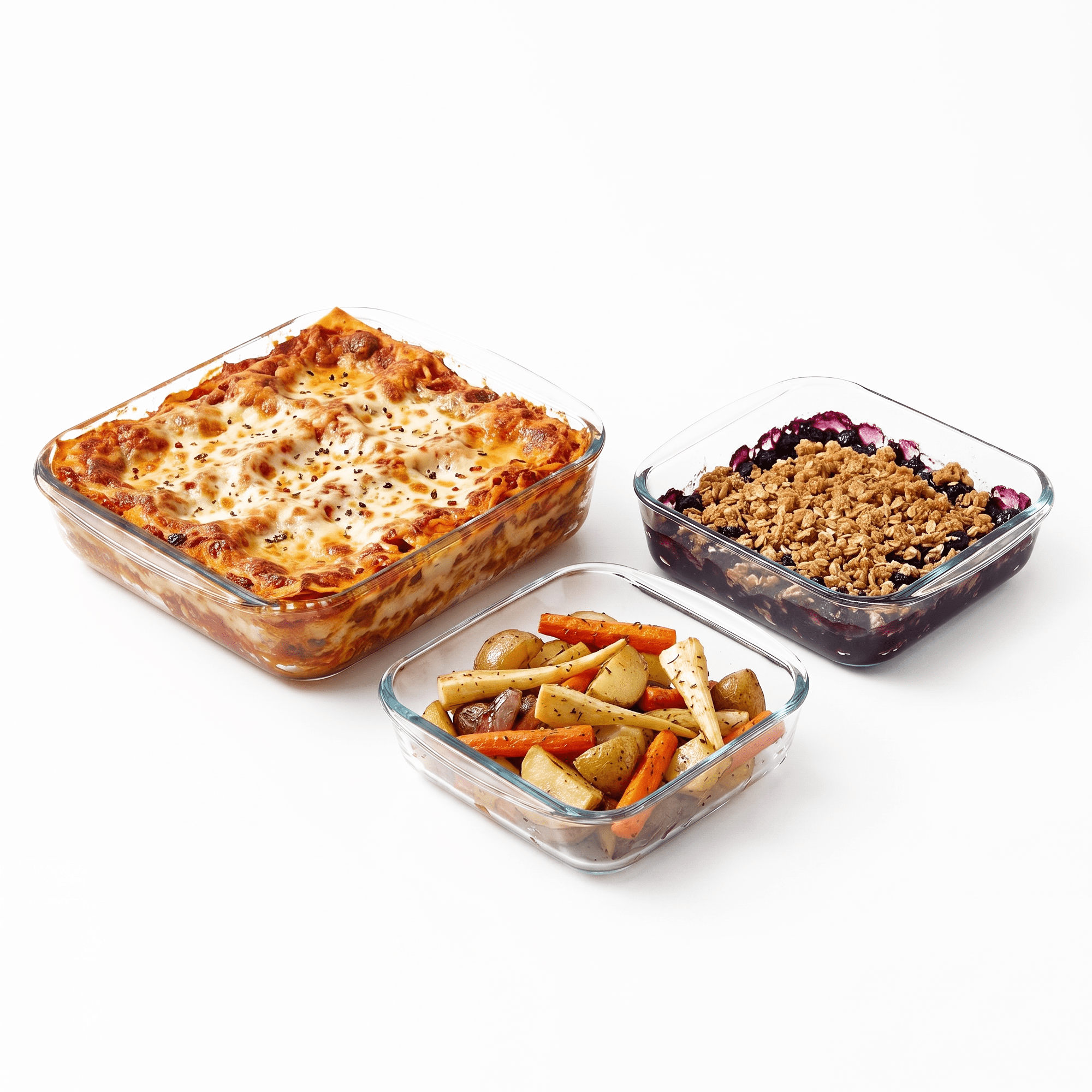 OVENTE Glass Baking Dish Set, 3-Piece Square Bakeware Set, Clear GBD30 | 0.9L, 1.1L, and 1.8L, Oven, Microwave & Dishwasher Safe, Even Heating Performance, Transparent Design for Easy Monitoring