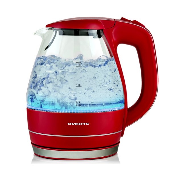 OVENTE Glass Electric Kettle Hot Water Boiler 1.5 Liter Borosilicate Glass  Fast Boiling Countertop Heater - BPA Free Auto Shut Off Instant Water Heater  Kettle for Coffee u0026 Tea Maker - Maroon