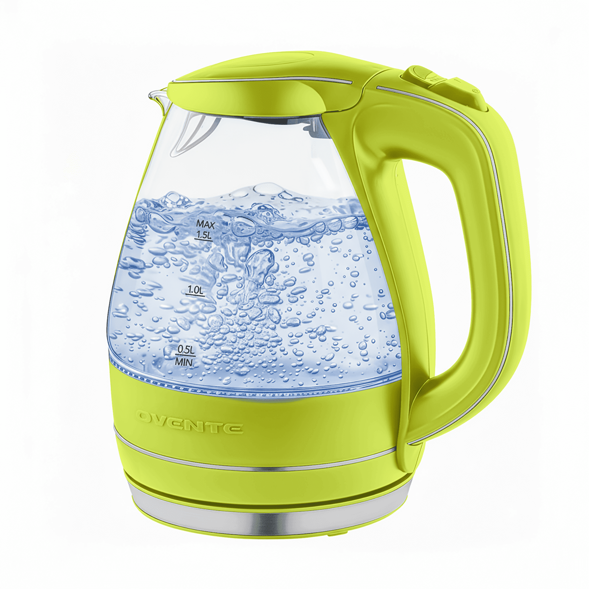 OVENTE 1.5L Glass Electric Kettle Water Boiler, Green KG83G | 1100W Fast Boiling, Borosilicate Glass, BPA-Free, Blue LED, Auto Shut-Off, Boil-Dry Protection, Removable Filter, 360° Base