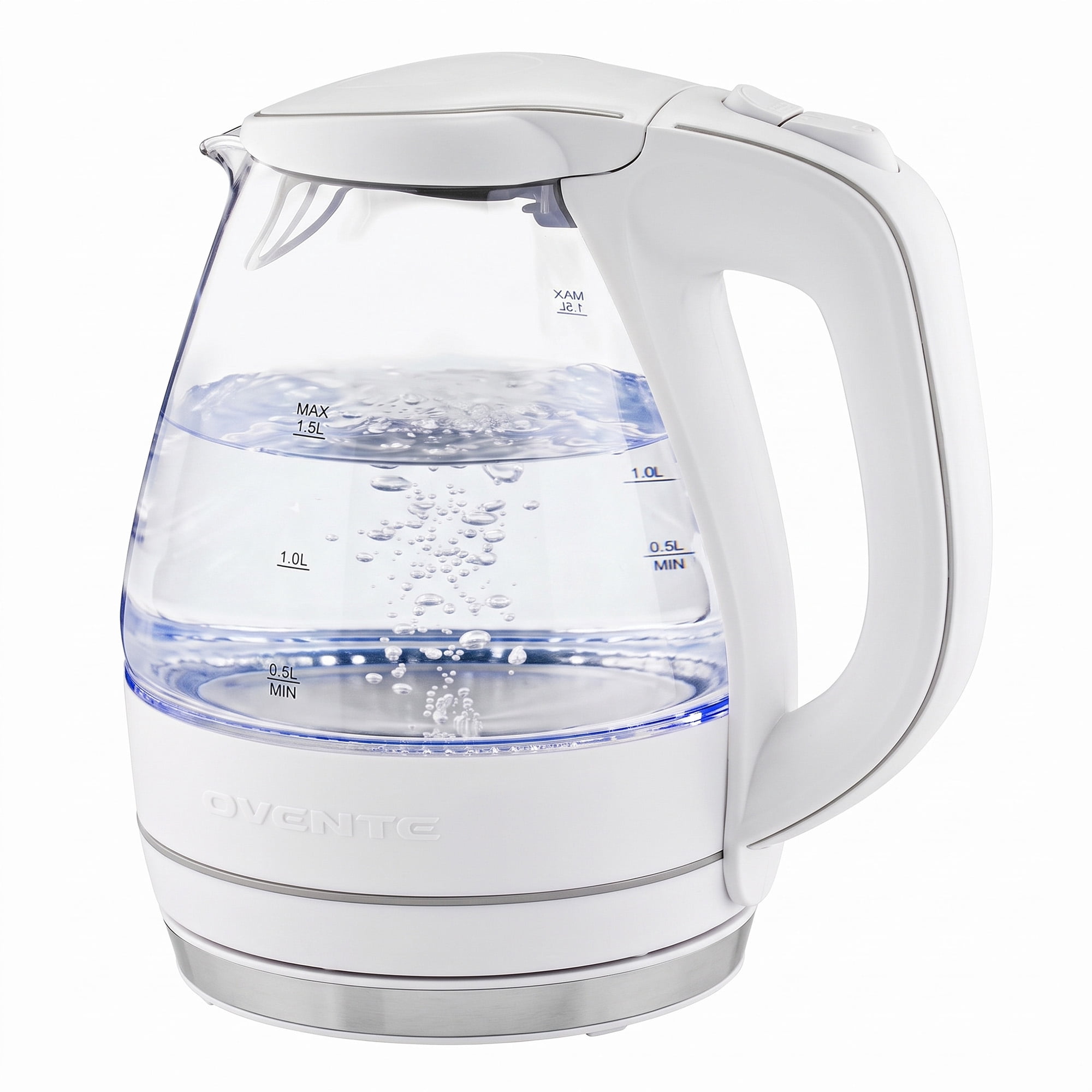 Auto Kettle Ovente, Electric Kettle, 1.5L, White, Boil in Minutes, Blue LED ...