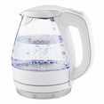 thumbnail image 1 of OVENTE 1.5L Glass Electric Kettle Water Boiler, White KG83W | 1100W Fast Boiling, Borosilicate Glass, BPA-Free, Blue LED, Auto Shut-Off, Boil-Dry Protection, Removable Filter, 360° Base, 1 of 8