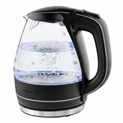 OVENTE 1.5L Glass Electric Kettle Water Boiler, Black KG83B, Fast Boiling, Borosilicate Glass, BPA-Free, Blue LED, Auto Shut-Off, Boil-Dry Protection, Removable Filter, 360° Base, 1100W