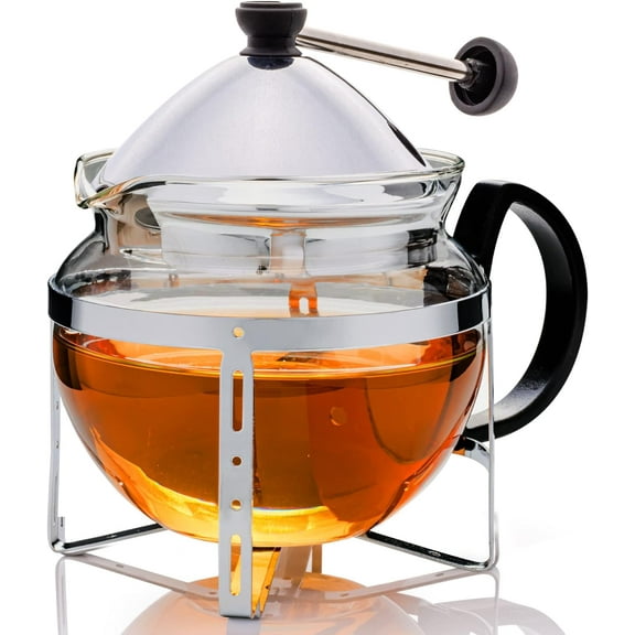 OVENTE Glass Teapot with Removable Stainless-Steel Infuser, Freezer Safe, 17oz. BPA-Free Durable Glass Teapot FGH17T
