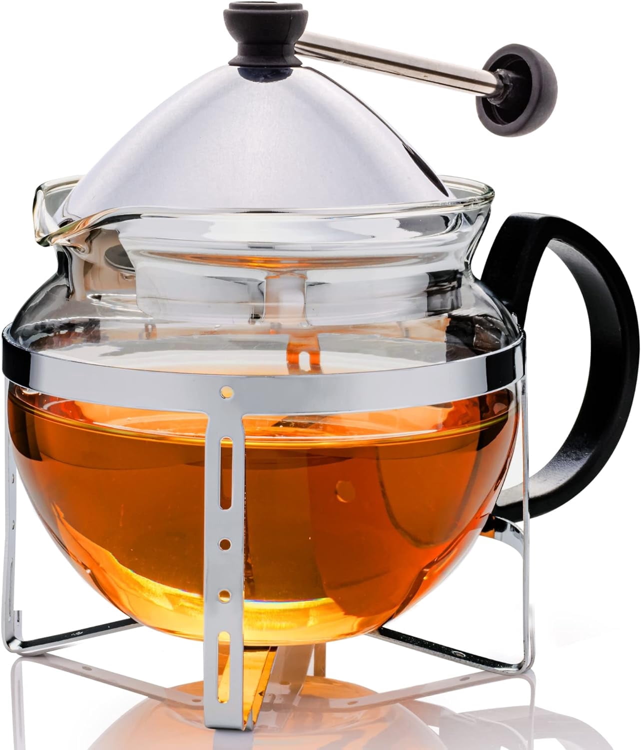 OVENTE Glass Teapot with Removable Stainless-Steel Infuser for Blooming Tea and Loose Leaf, 17oz Borosilicate Glass Tea Maker Perfect for Personal and Everyday Use, Clear FGH17T