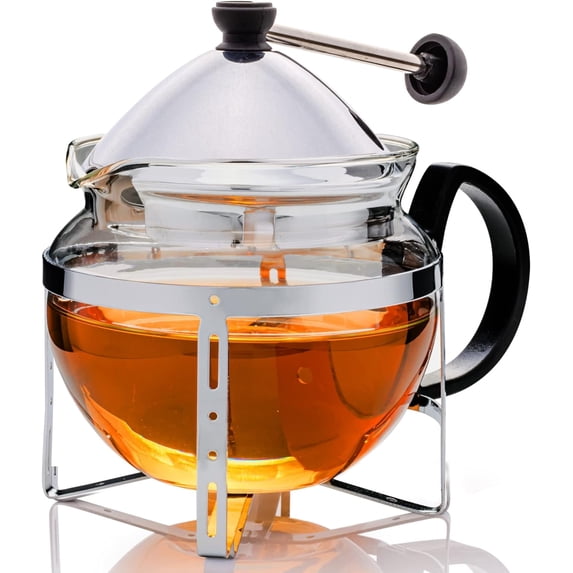 OVENTE Glass Teapot with Removable Stainless-Steel Infuser for Blooming Tea and Loose Leaf, 17oz Borosilicate Glass Tea Maker Perfect for Personal and Everyday Use, Clear FGH17T