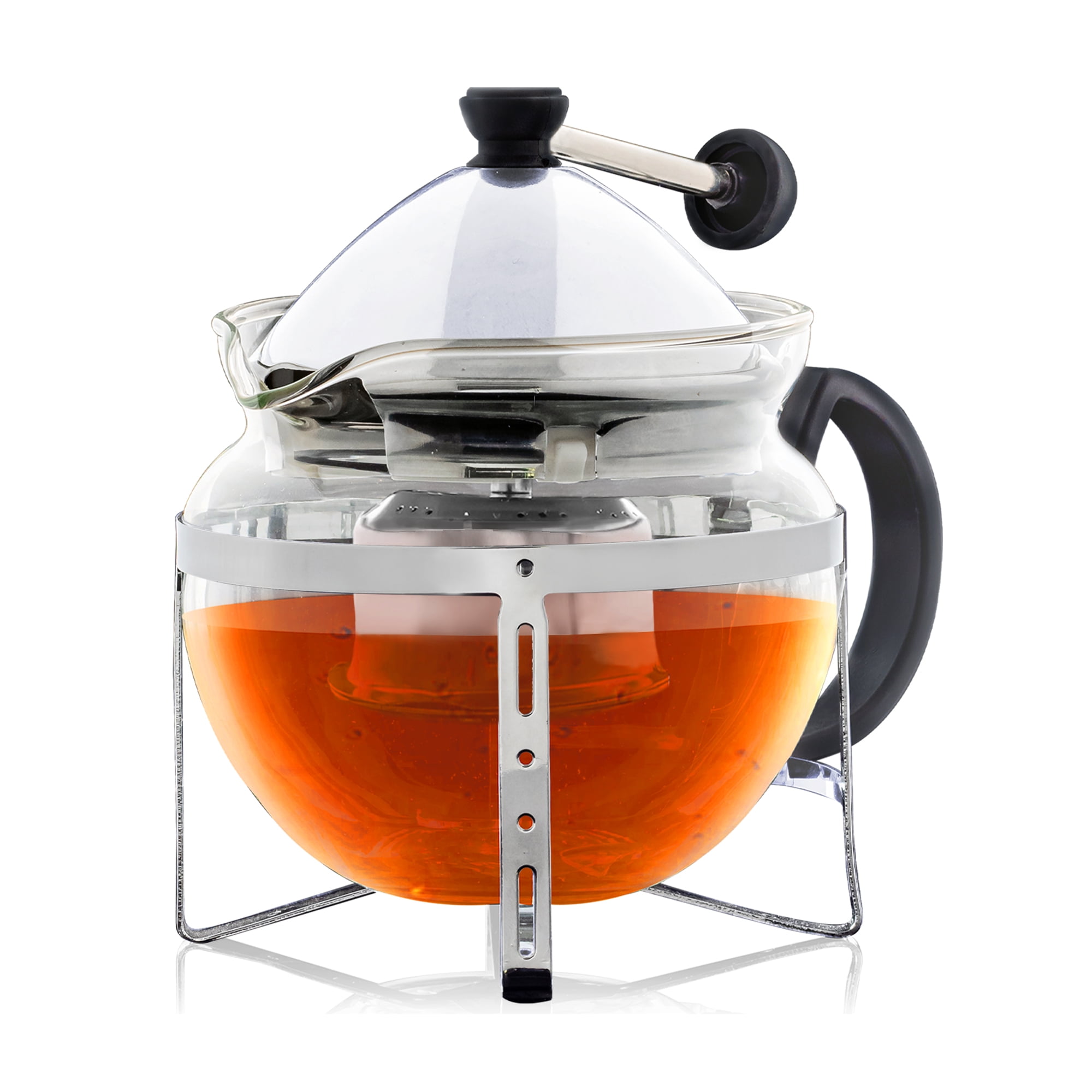 glass teapot safe on stove with infuser & wood handle 275ml