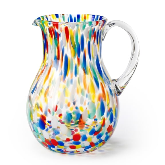 OVENTE Hand Blown Margarita Glass Pitcher, 2.5 Liter, Multicolor MGP84M | Confetti Design and Sturdy Handle, Vibrant Beverage Carafe for House Party, Festivity and Family Gathering