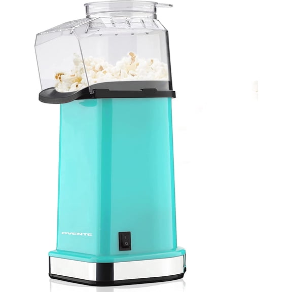 OVENTE Hot Air Popcorn Popper Maker with Measuring Cup, One-Touch Power Button and BPA-Free, 1400W Small Electric Corn Kernels Popping Machine for Kids Party and Movie Night, 16 Cups, Turquoise PM11T