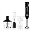thumbnail image 1 of OVENTE Immersion Electric Hand Blender 300 Watt Power 2 Mix Speed with Stainless Steel Blades, Handheld Stick Mixer Set with Egg Whisk Attachment Mixing Beaker and BPA-Free Food Chopper, Black HS565B, 1 of 10