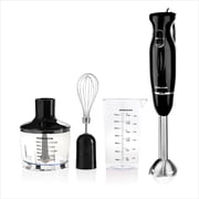 OVENTE Immersion Electric Hand Blender 300 Watt Power 2 Mix Speed with Stainless Steel Blades, Handheld Stick Mixer Set with Egg Whisk Attachment Mixing Beaker and BPA-Free Food Chopper, Black HS565B