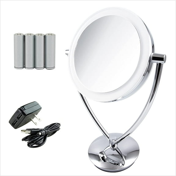 OVENTE LED Lighted Makeup Mirror 7.5 inch Table Top 1X 5X Magnifier Dimmable, Polished Chrome MLT75CH1X5X