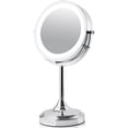 thumbnail image 1 of OVENTE 7'' Lighted Makeup Mirror with 1X/7X Magnification, Cordless Tabletop Mount Vanity Mirror with 360° Swivel Design & Double Sided Glow Cosmetic White LED Ring Light, Polished Chrome MCT70CH1X7X, 1 of 14