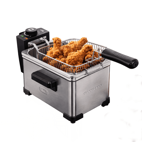 OVENTE Electric Deep Fryer, 2L Capacity, 1500W, Silver FDM2201BR | Lid w/ Viewing Window and Odor Filter, Adjustable Temperature, Removable Frying Basket and Easy to Clean Stainless Steel Body