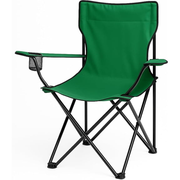 OVENTE Portable Camping Folding Chair with Heavy Duty Steel Frame, Arm Rest, Mesh Cup Holder and Carry Bag, Outdoor Foldable Seat Ideal for Fishing, Hiking, Travel, Picnic and Beach, Green CHR001G