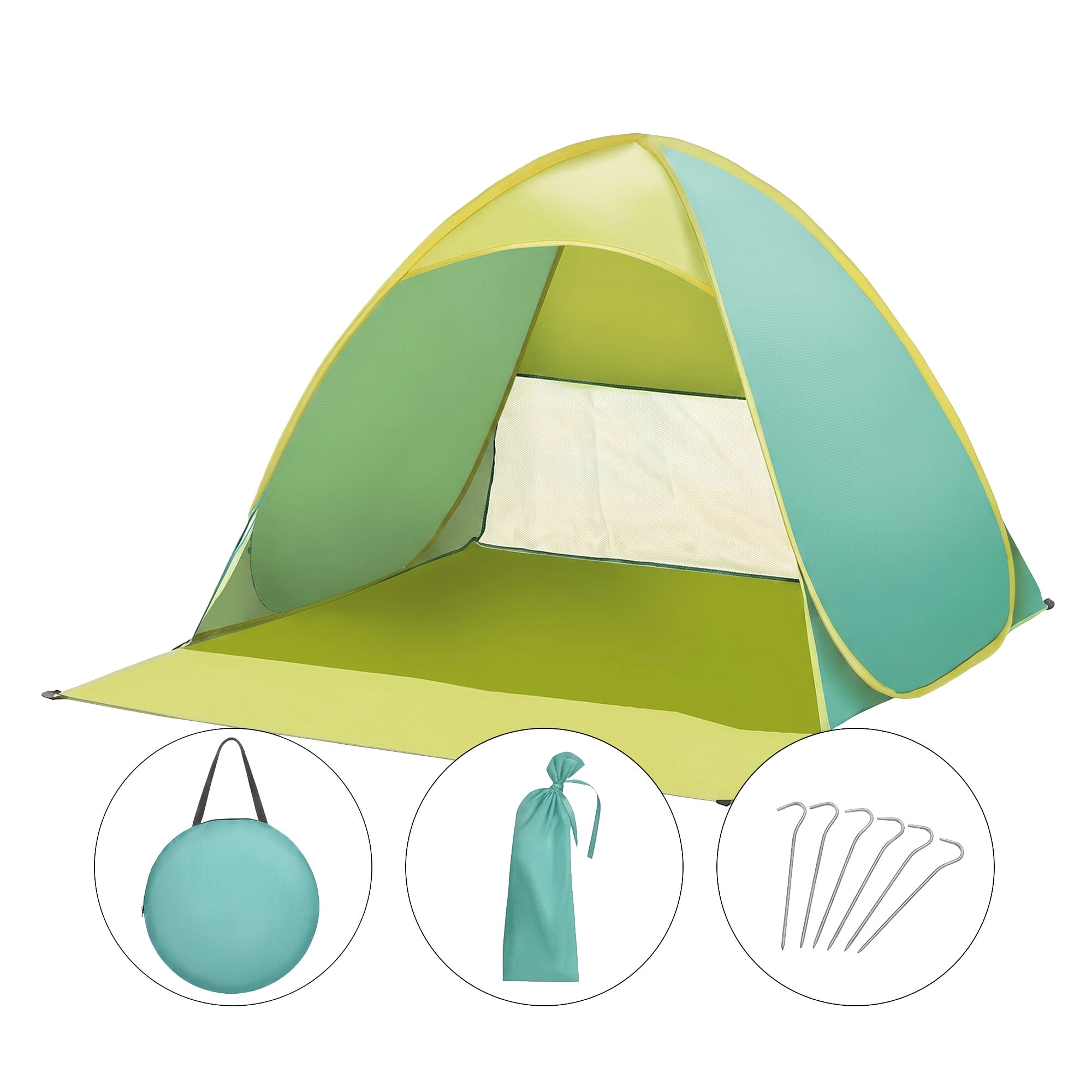 OVENTE Pop Up Beach Tent Sun Shelter, Fit for 2 Persons, Green TB0172TYG | Portable & Lightweight Outdoor Sunshade Canopy, Easy Setup UV Protection Cabana with Ventilating Mesh Window & Carrying Bag