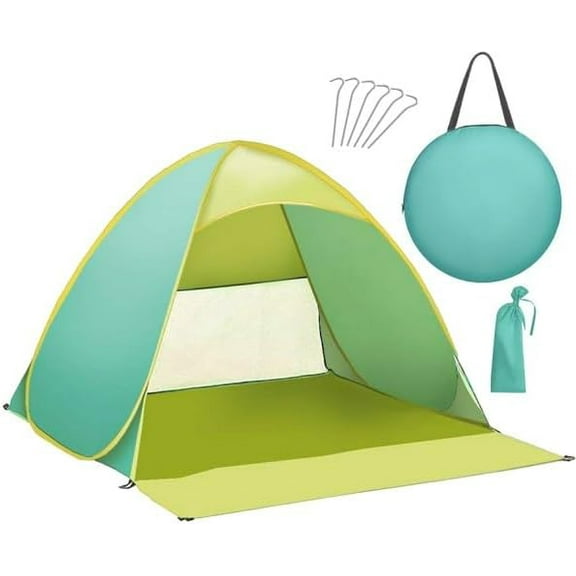 OVENTE Pop Up Beach Tent Sun Shelter, Portable and Lightweight Outdoor Sunshade Canopy, Easy Setup UV Protection Cabana with Ventilating Mesh Window and Carrying Bag Fit for 2 Person, Green TB0172TYG